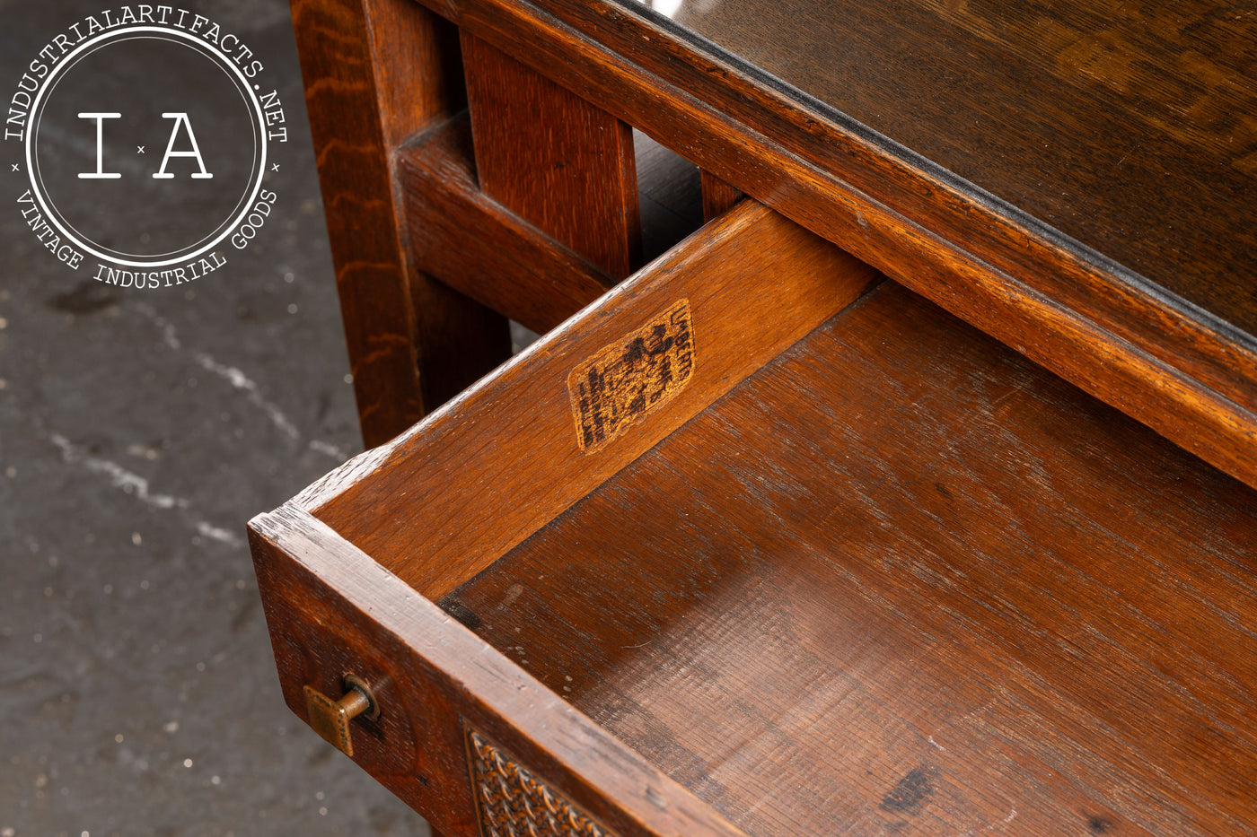 Early 20th Arts & Crafts Oak Library Table with Glass Top by Limbert
