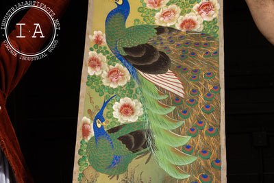 Peacocks and Peonies Kakejiku Hanging Silkscreen Scroll Painting