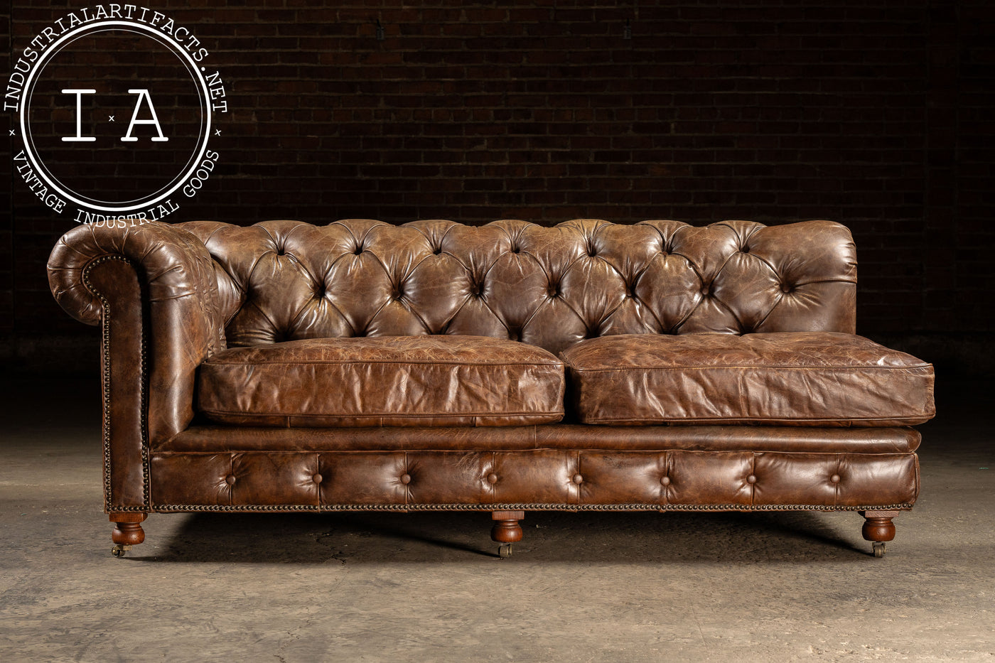 Leather Chaise Lounge on Casters in Brown
