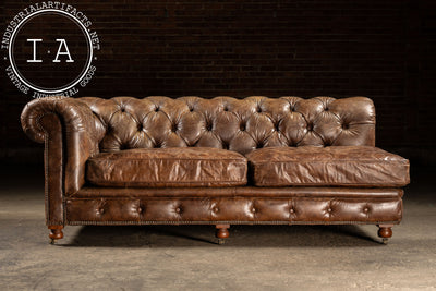 Leather Chaise Lounge on Casters in Brown