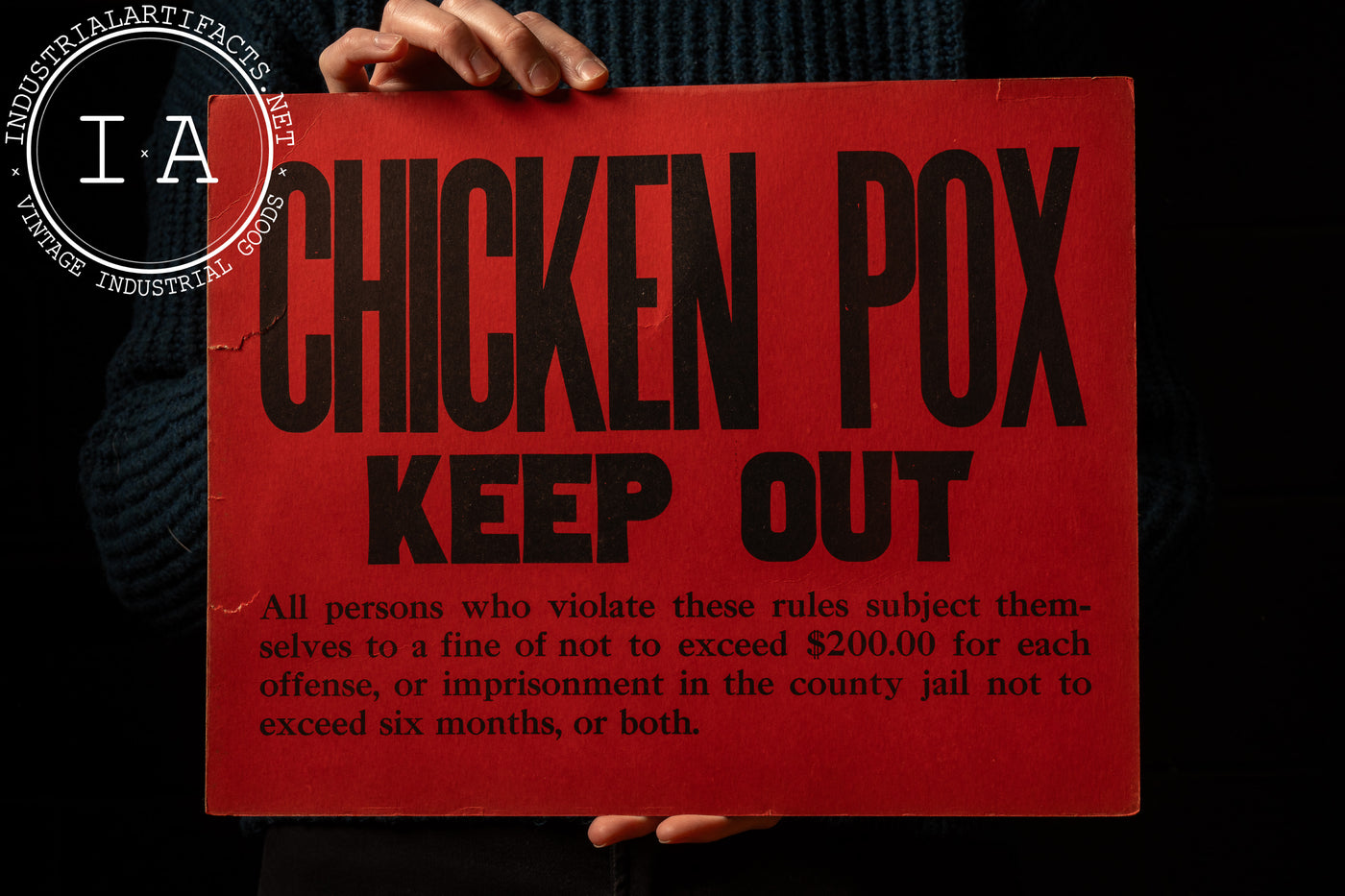 Vintage Cardstock Chicken Pox Quarantine Warning Sign