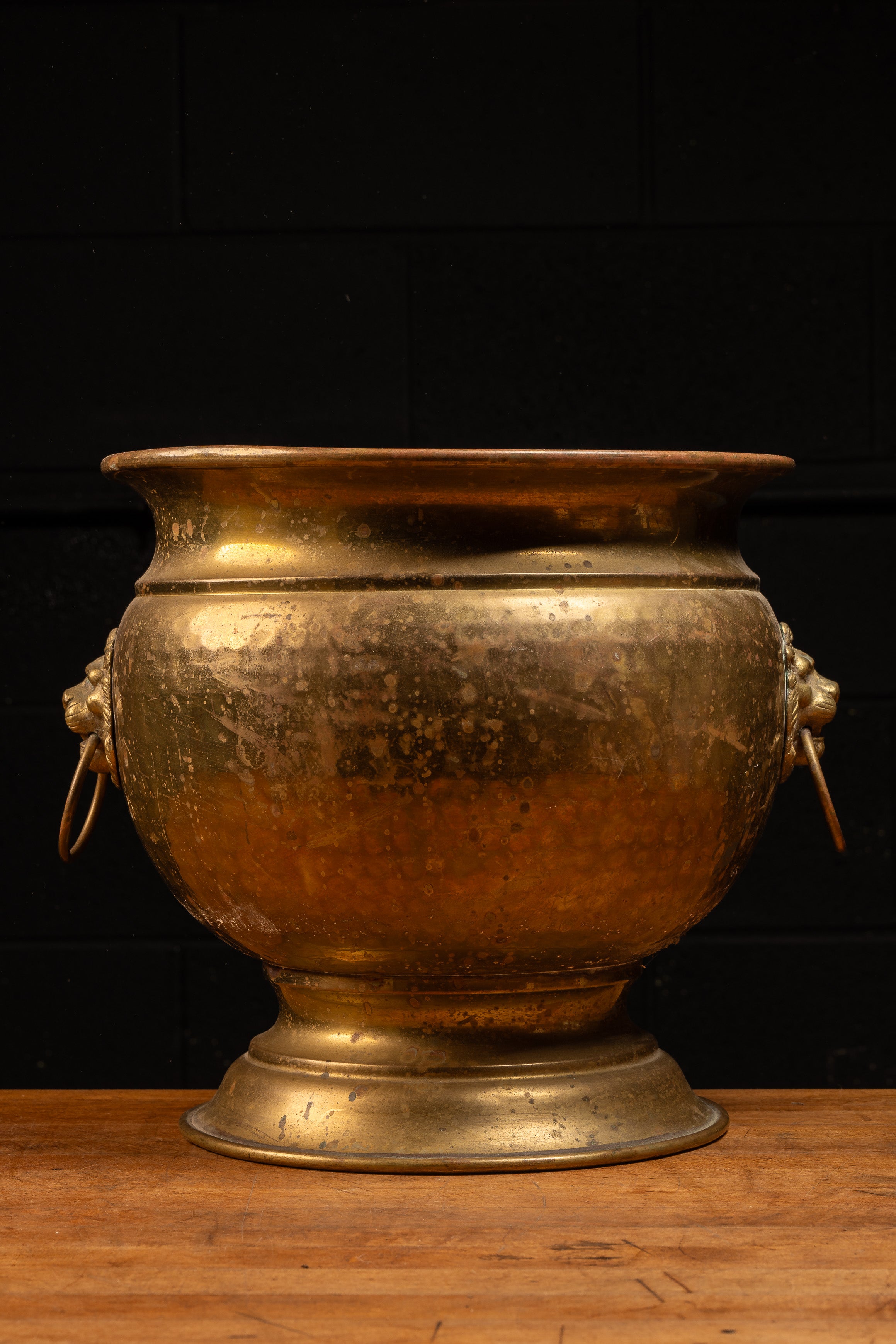 Antique Hammered Brass Spittoon with Figural Lions – Industrial Artifacts