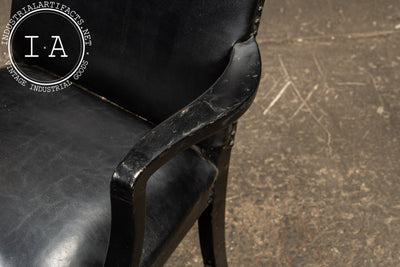 Pair Of Black Leather Revival Armchairs with Nailhead Trim