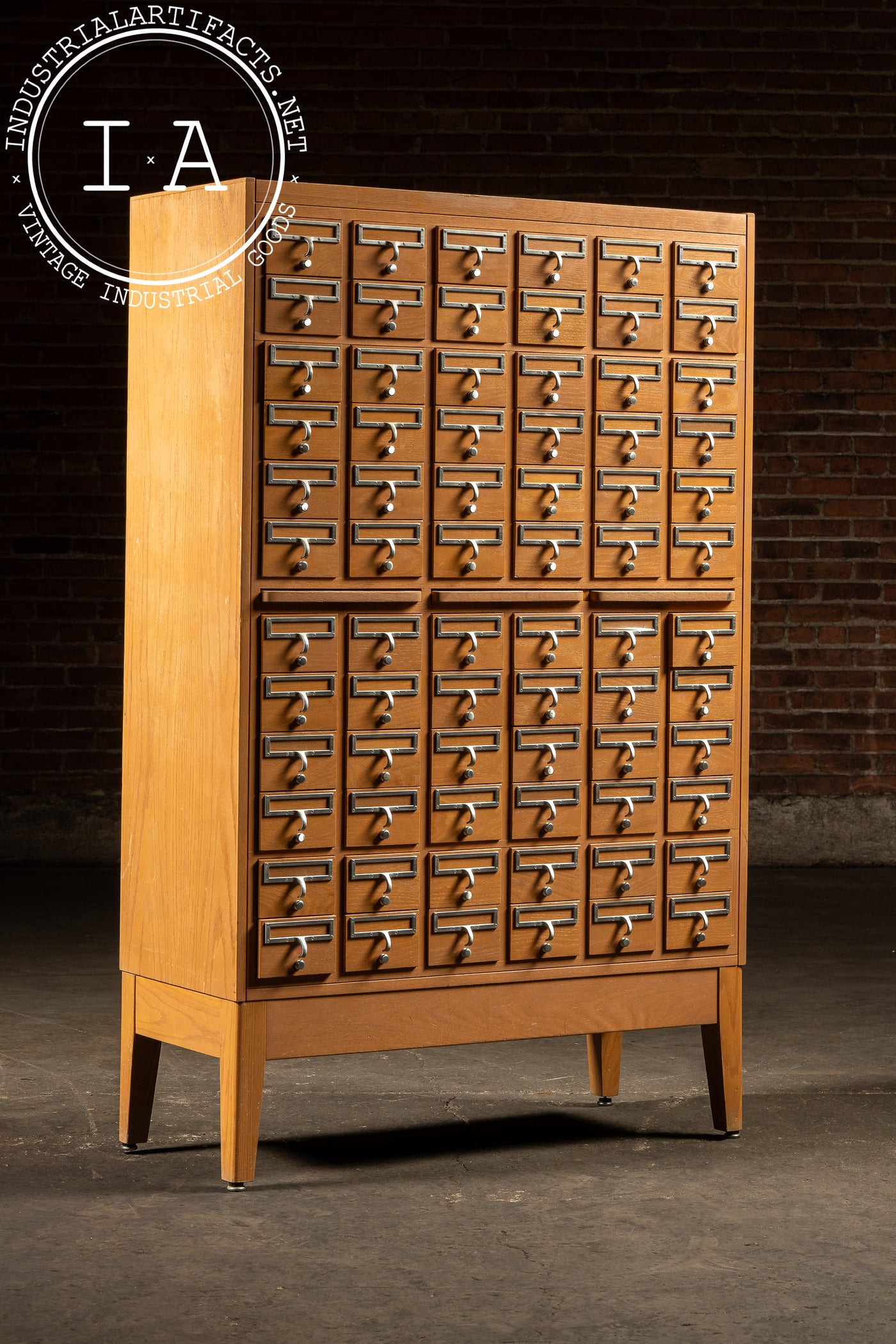 Vintage 72 Drawer Oak Library Card Catalog Cabinet with Writing Surfaces