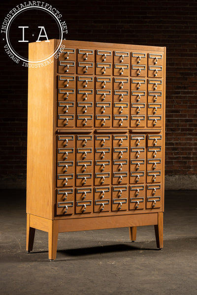 Vintage 72 Drawer Oak Library Card Catalog Cabinet with Writing Surfaces