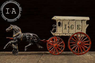 Antique Cast Iron Horse Drawn Ice Wagon with Driver