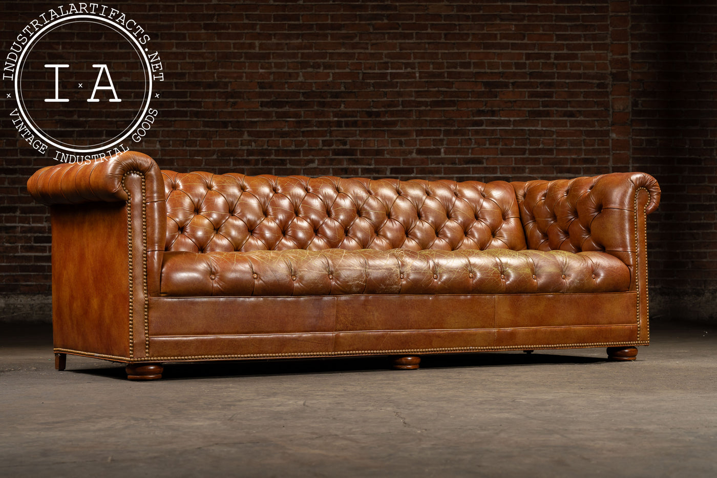 Tufted Leather Chesterfield Sofa in Brown