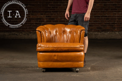 Pair of Tufted Barrel Back Leather Club Chairs by Classic Leather, Inc.