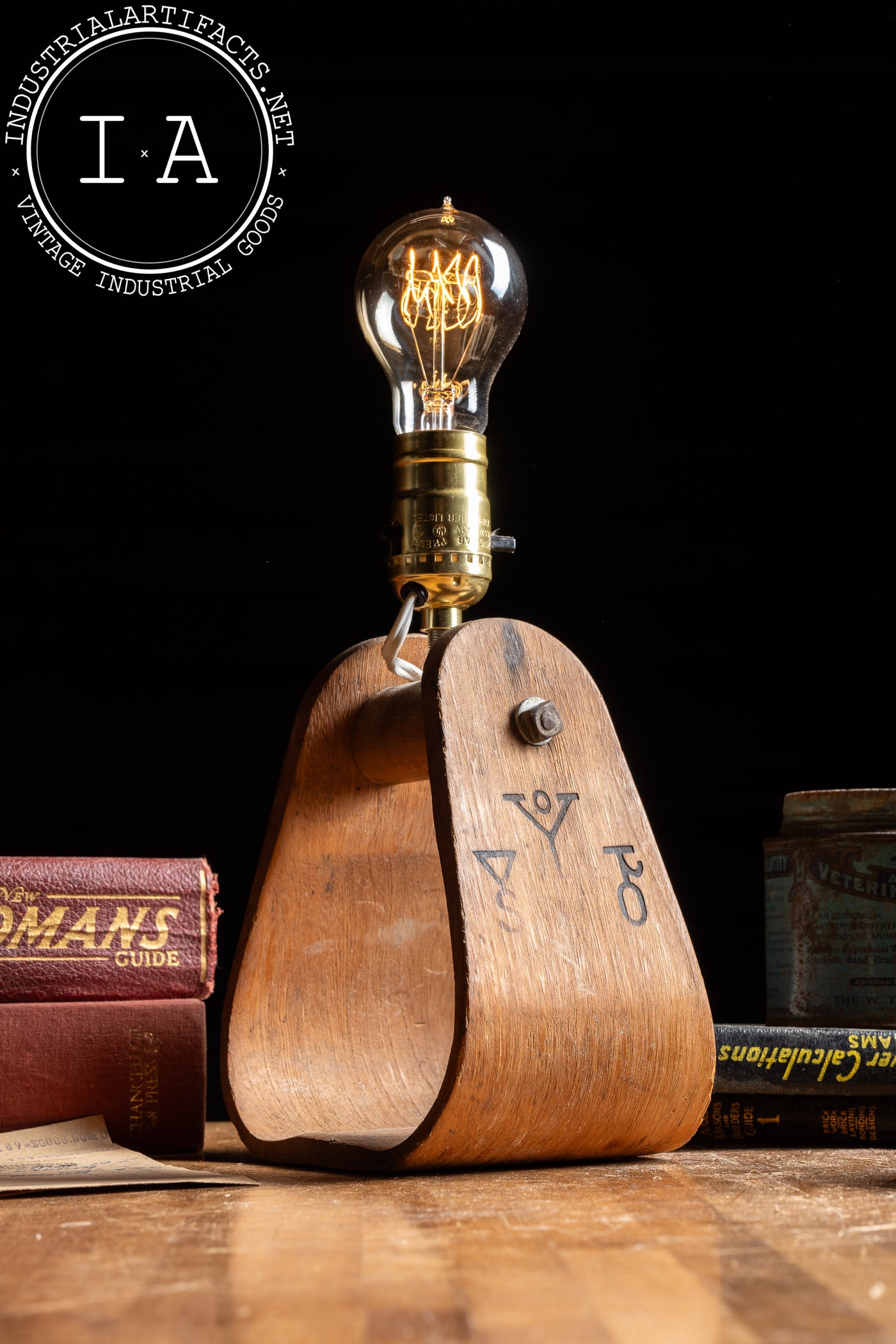 Vintage Monogrammed Western-Inspired Wooden Yoke Lamp