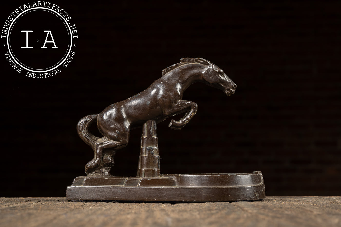 Art Deco Cast Metal Jumping Horse Ashtray