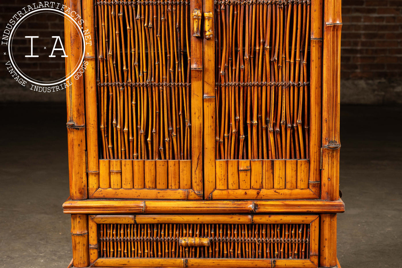 Early 20th Century Bamboo and Cane Armoire
