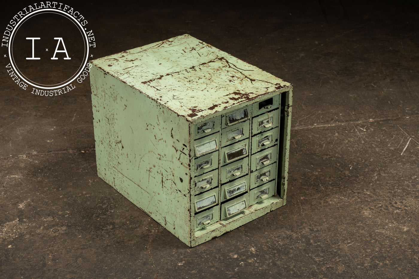 Vintage Industrial Chippy Steel Cabinet in Mint Green