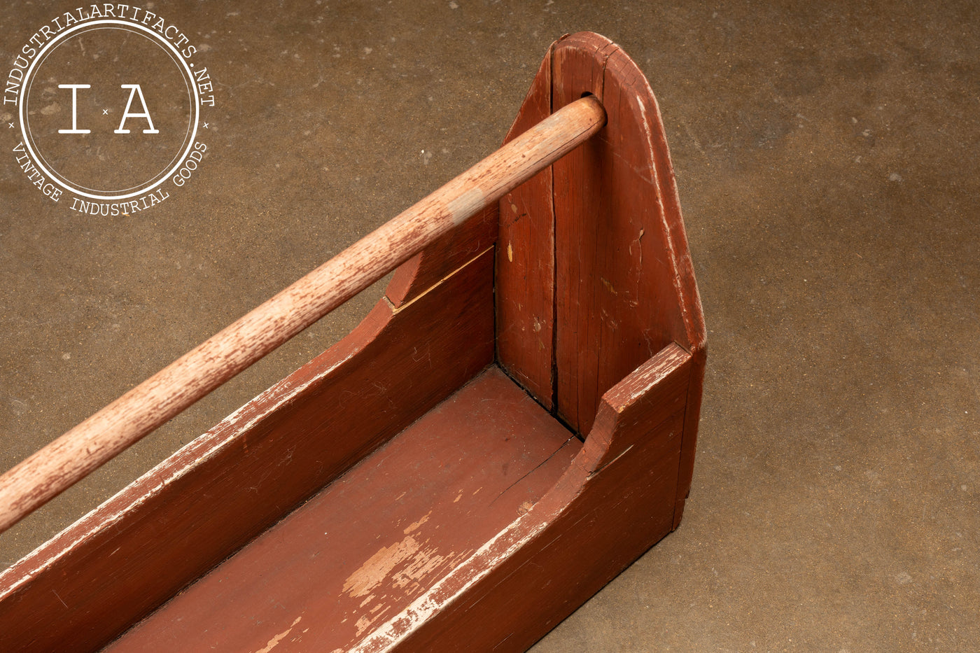 Large Early Wooden Toolbox in Red