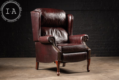 Vintage Burgundy Leather Wingback Recliner