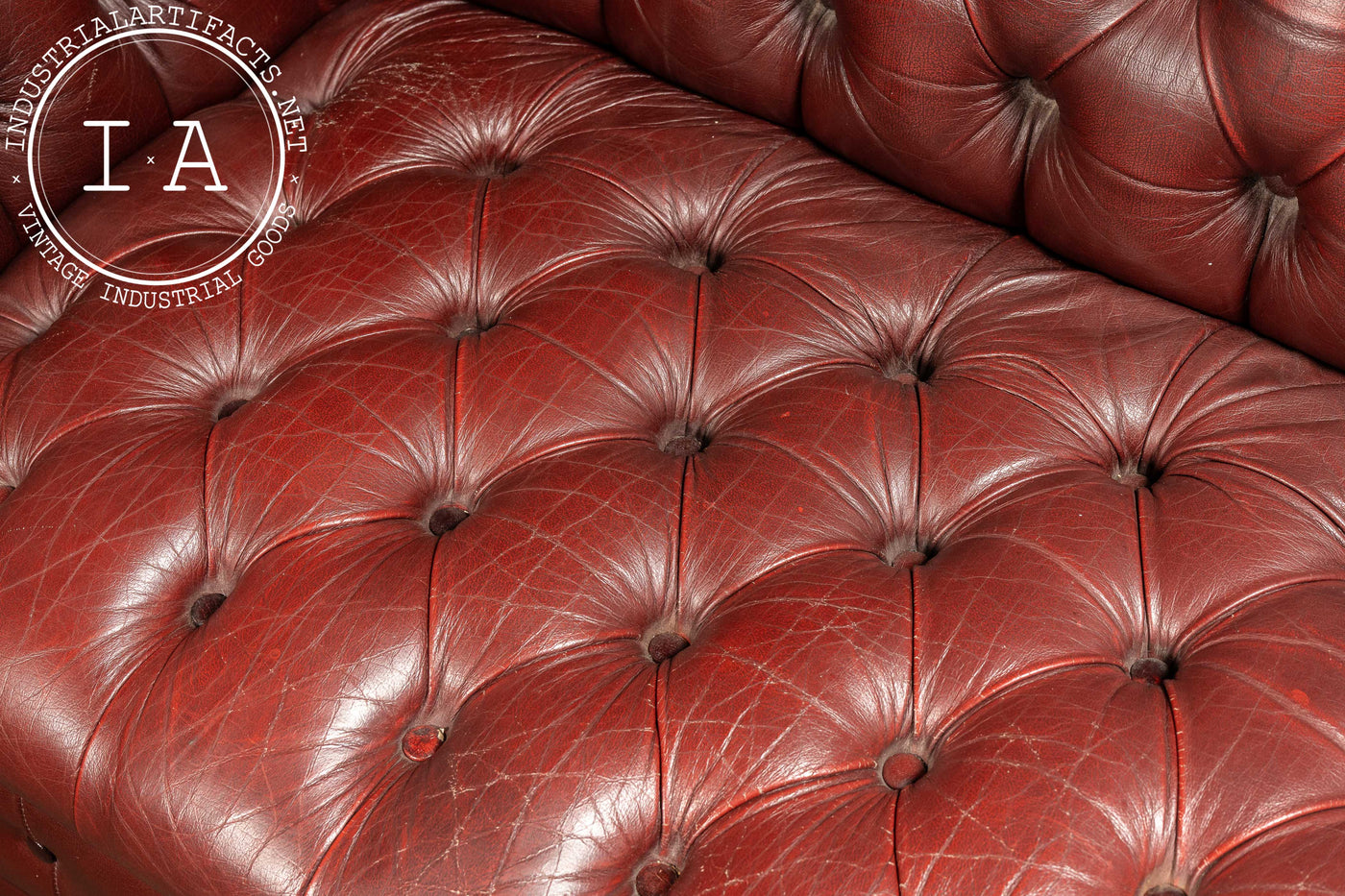Vintage Tufted Leather Chesterfield Sofa in Burgundy