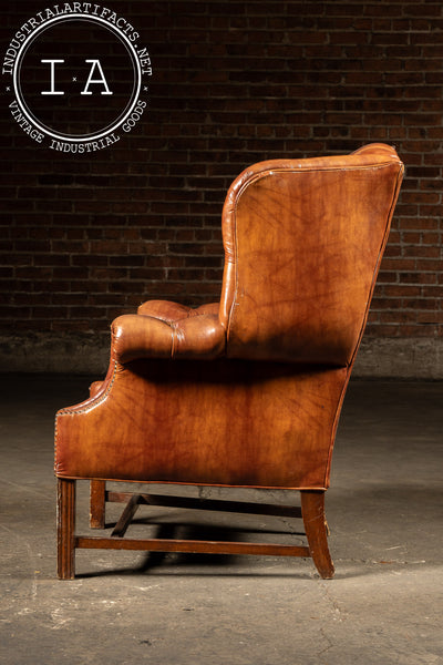 Tufted Vinyl Chesterfield Wingback Armchair in Brown
