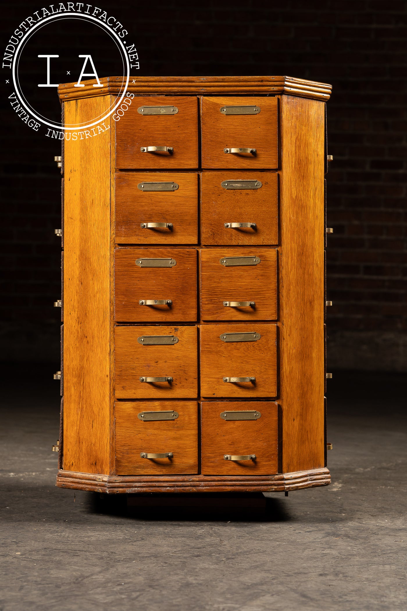 Early 20th Century Oak 40-Drawer Revolving Parts Cabinet