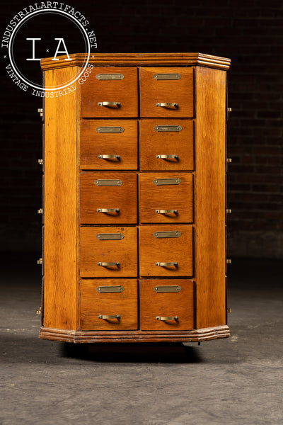 Early 20th Century Oak 40-Drawer Revolving Parts Cabinet