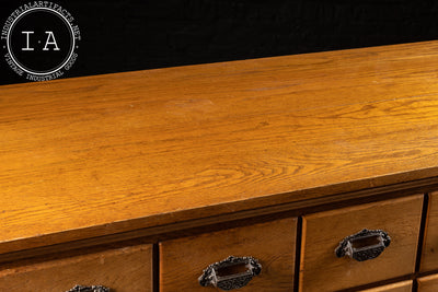 c. 1910s Oak Wood Long Drawer Apothecary Cabinet