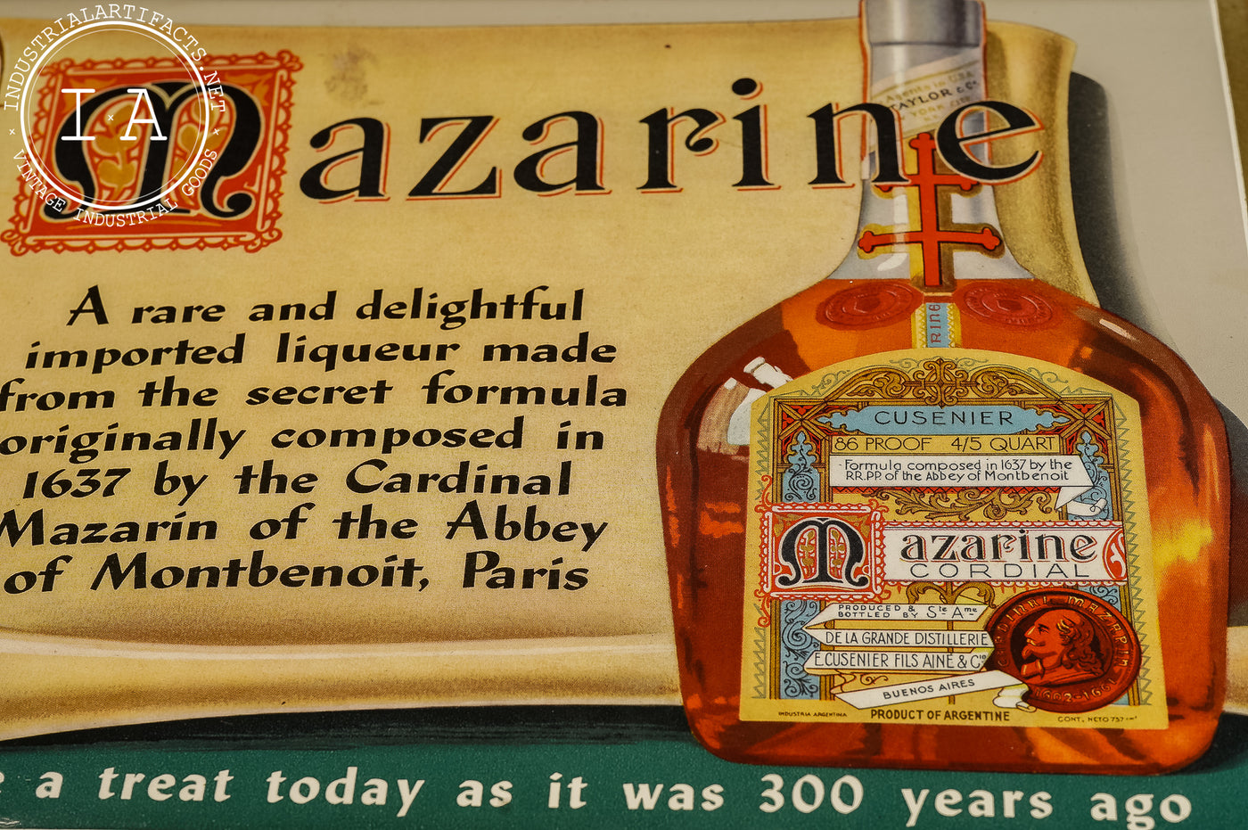 1940s Mazarine Liqueur TOC Advertising Sign