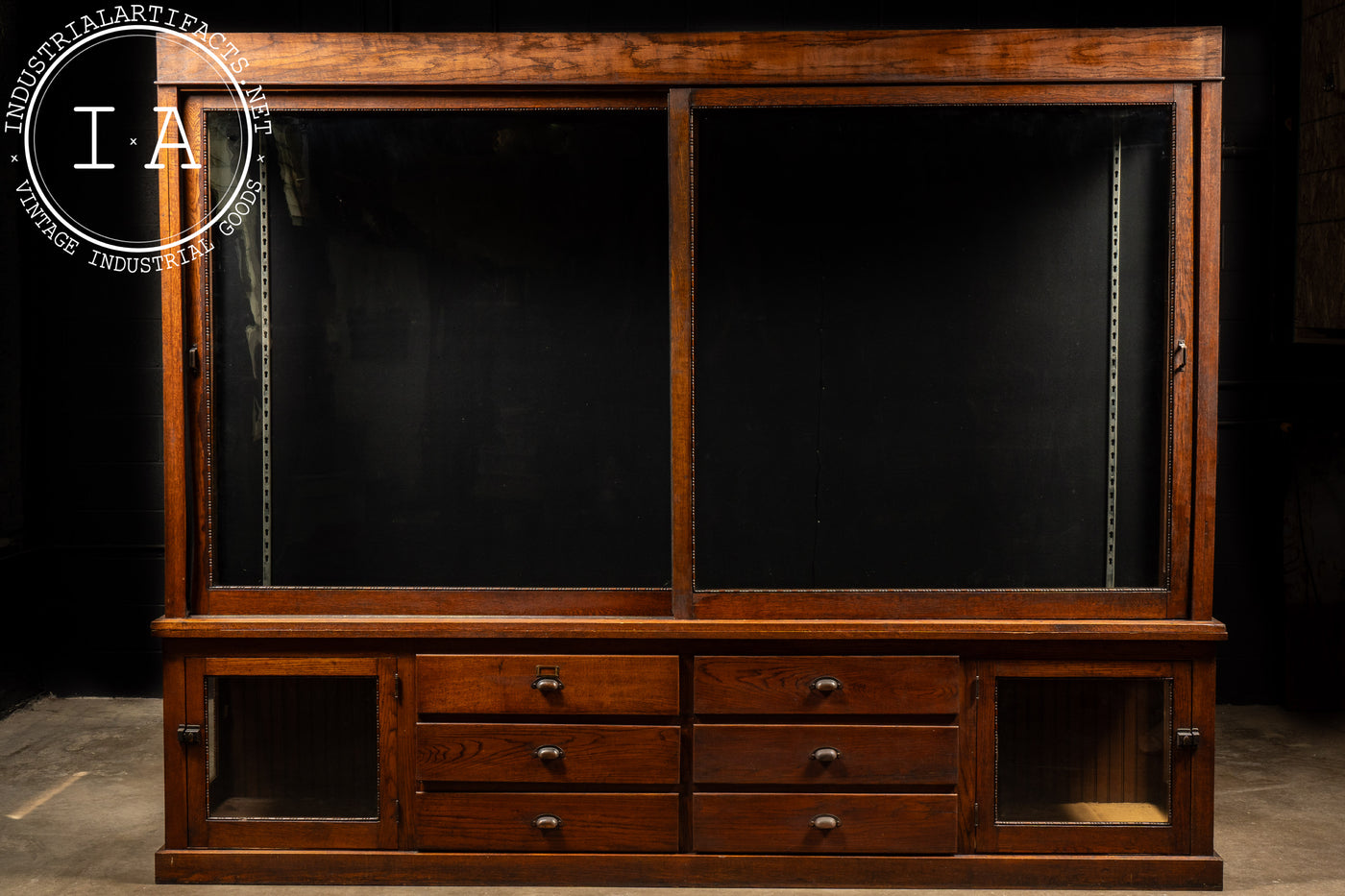 Solid Oak Mercantile Cabinet with Japanned Copper Hardware