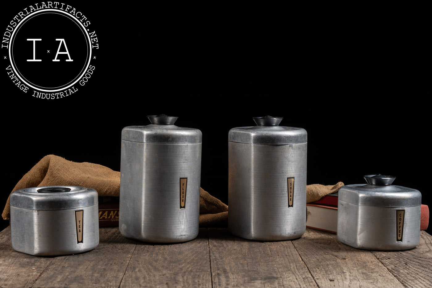 Set Of Four Midcentury Aluminum KROMEX Pantry Containers