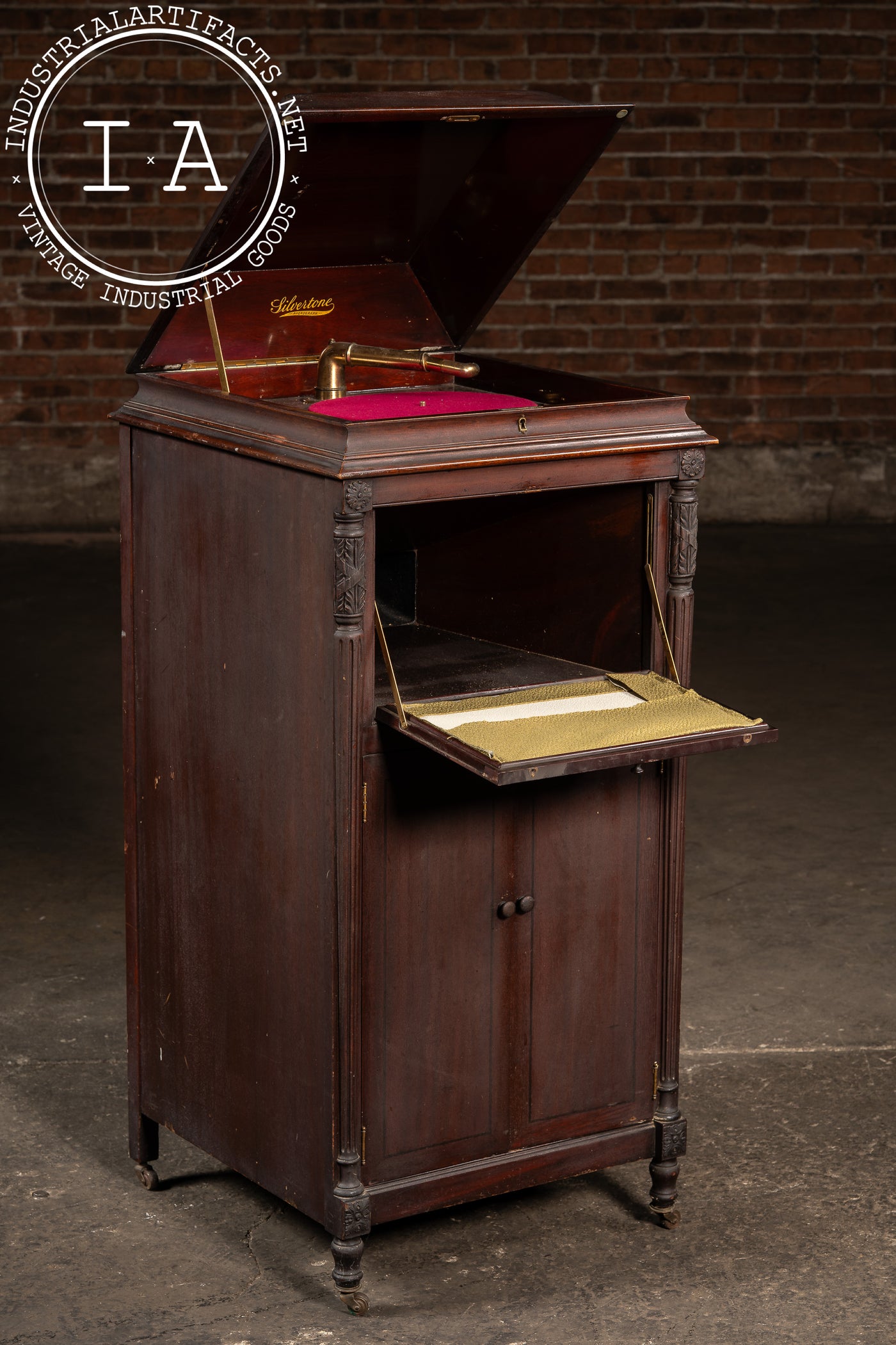 Antique Silvertone Floor Phonograph Cabinet with Records