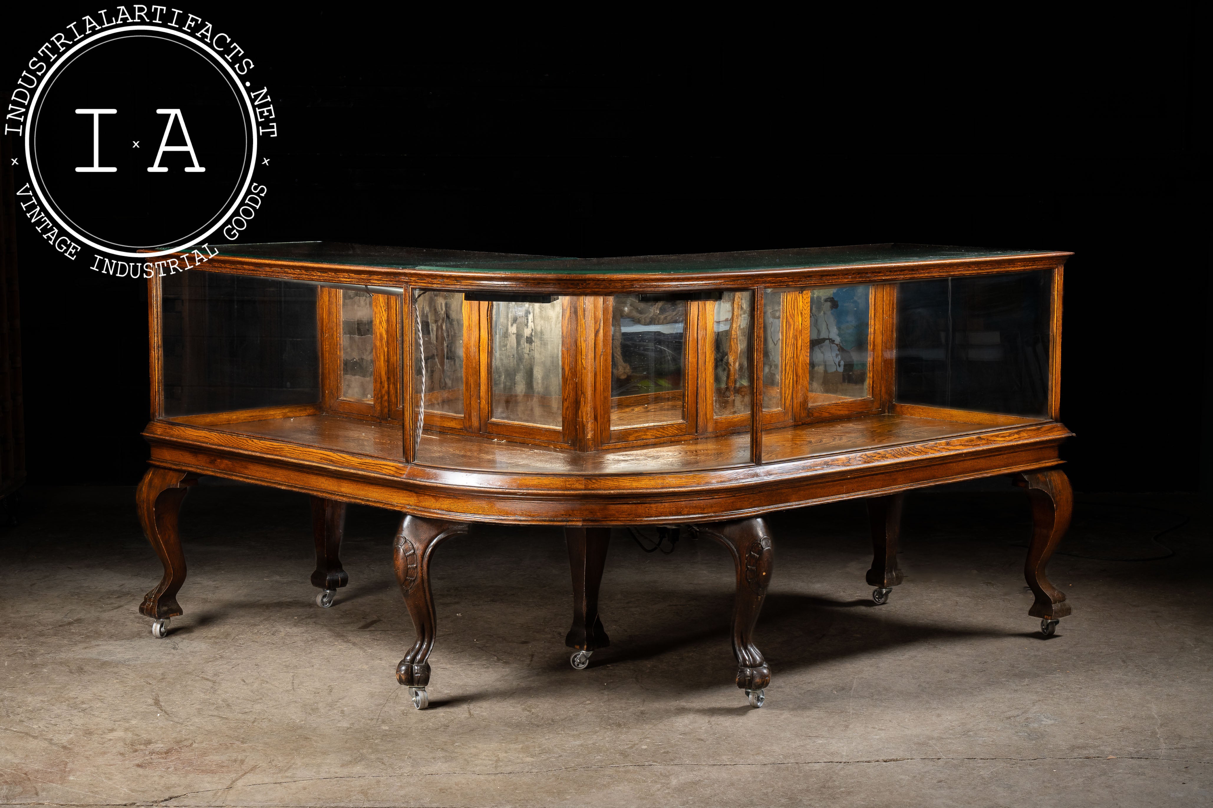 Early 20th Century Curved Glass Lighted Corner Display Case ...