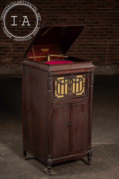 Antique Silvertone Floor Phonograph Cabinet with Records