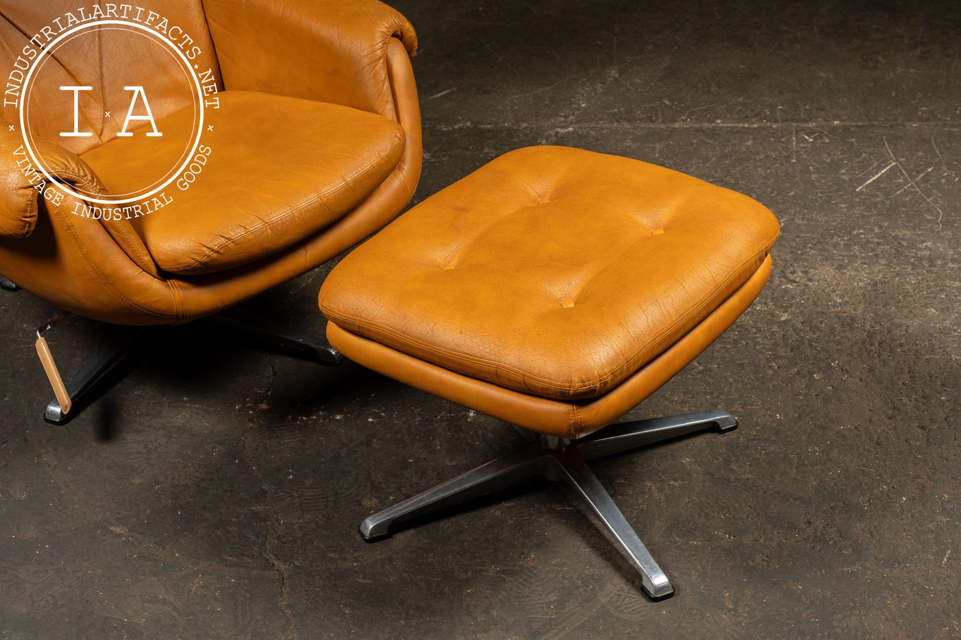 Modernist Scandinavian Armchair with Ottoman by Overman in Orange