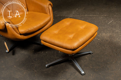 Modernist Scandinavian Armchair with Ottoman by Overman in Orange
