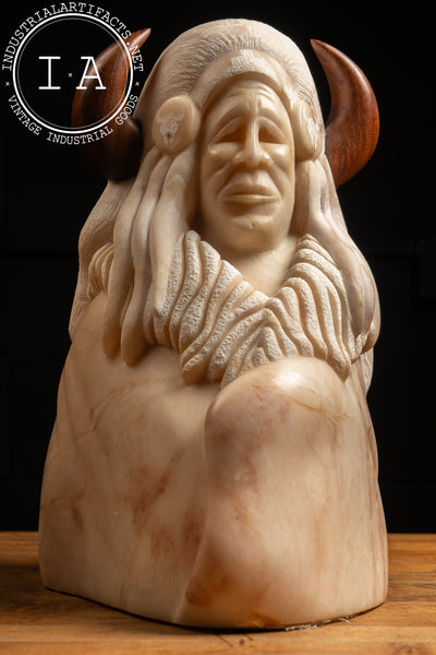 Native American Chief Alabaster Sculpture by B.V. Redmoon