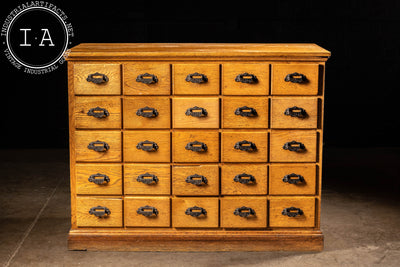 c. 1910s Oak Wood Long Drawer Apothecary Cabinet