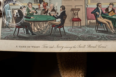 Two Colored 1800s Illustrations - A Game Of Whist, London Fair