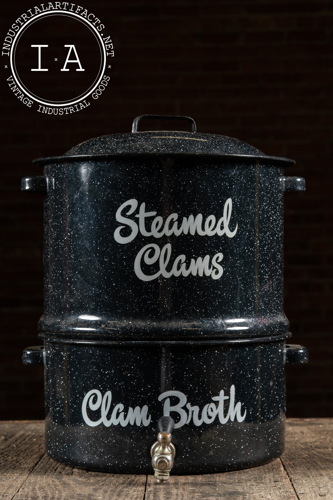 Mid-Century Enamelware Steamed Clams & Broth Pot