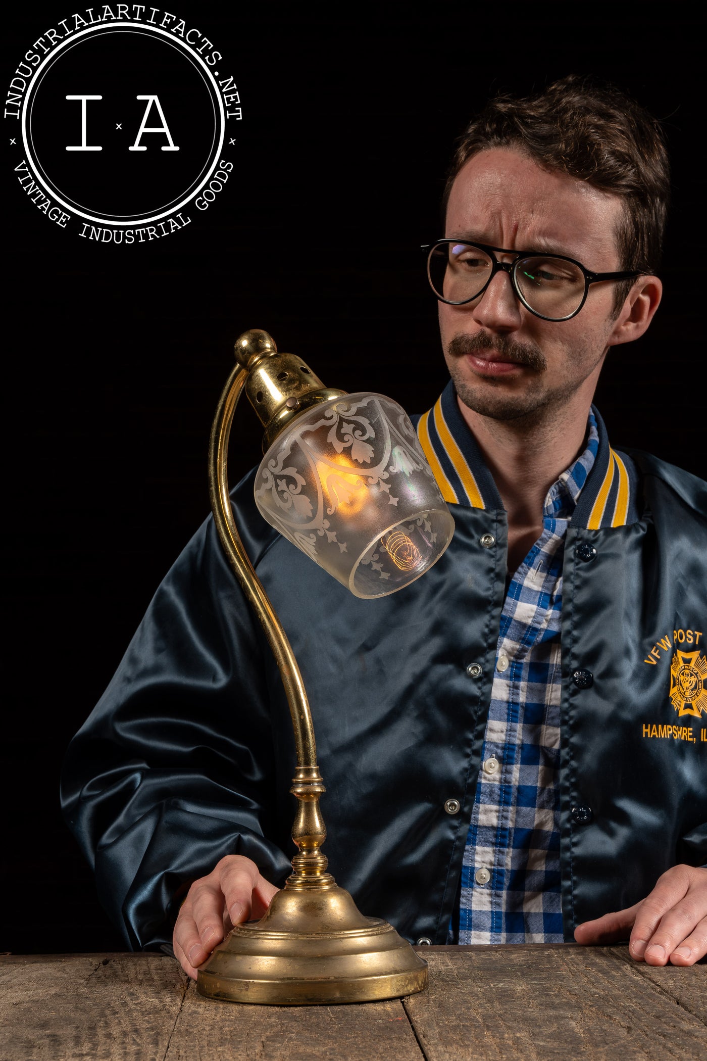 Early 20th Century Brass Table Lamp w. Frosted Shade