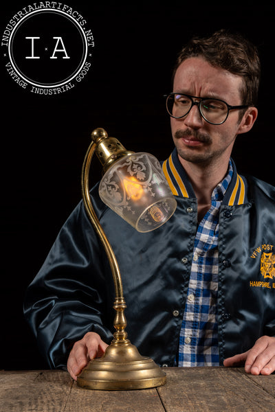 Early 20th Century Brass Table Lamp w. Frosted Shade