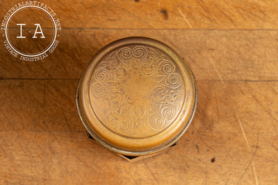 Antique Amber Glass Snuff Jar with Etched Brass Lid