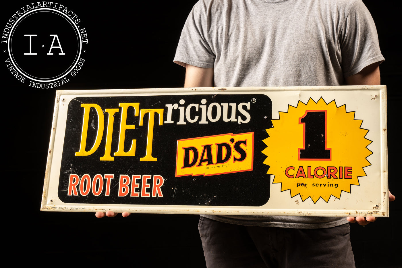 Vintage Dad's "Dietricious" Root Beer Tin Litho Advertising Sign