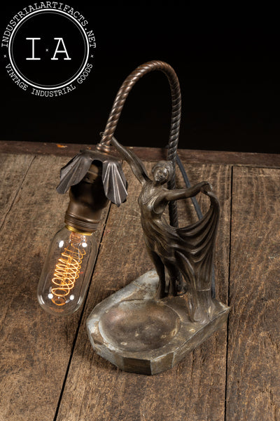 c. 1900 Art Nouveau Figural Woman Lamp With Ashtray
