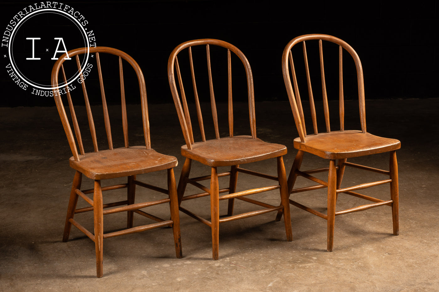 Set Of Three Antique Oak Farmhouse Windsor Chairs