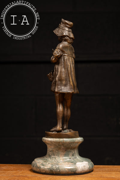 Vintage Bronze Sculpture of a Girl on Marble Base