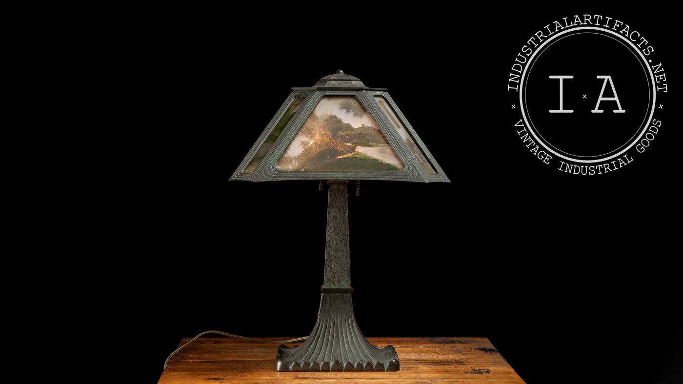 Art Deco Cast Bronze Lamp with Photographic Shades