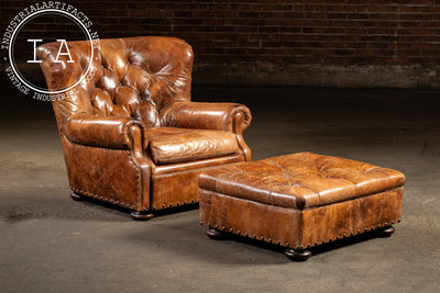 Full Grain Leather Churchill Chair with Ottoman by King Hickory in Brown