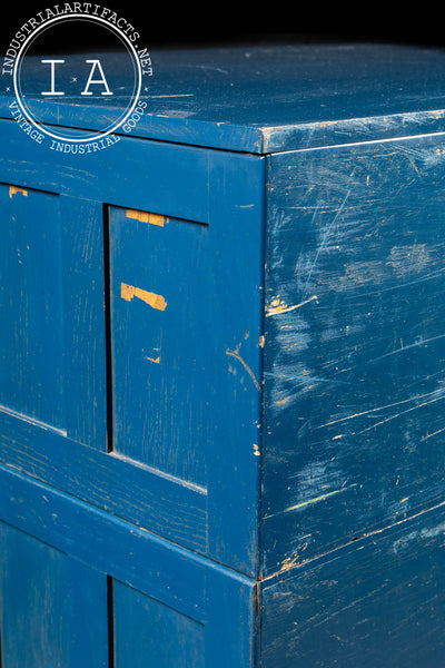 Antique Painted Oak Flat File Cabinet in Blue