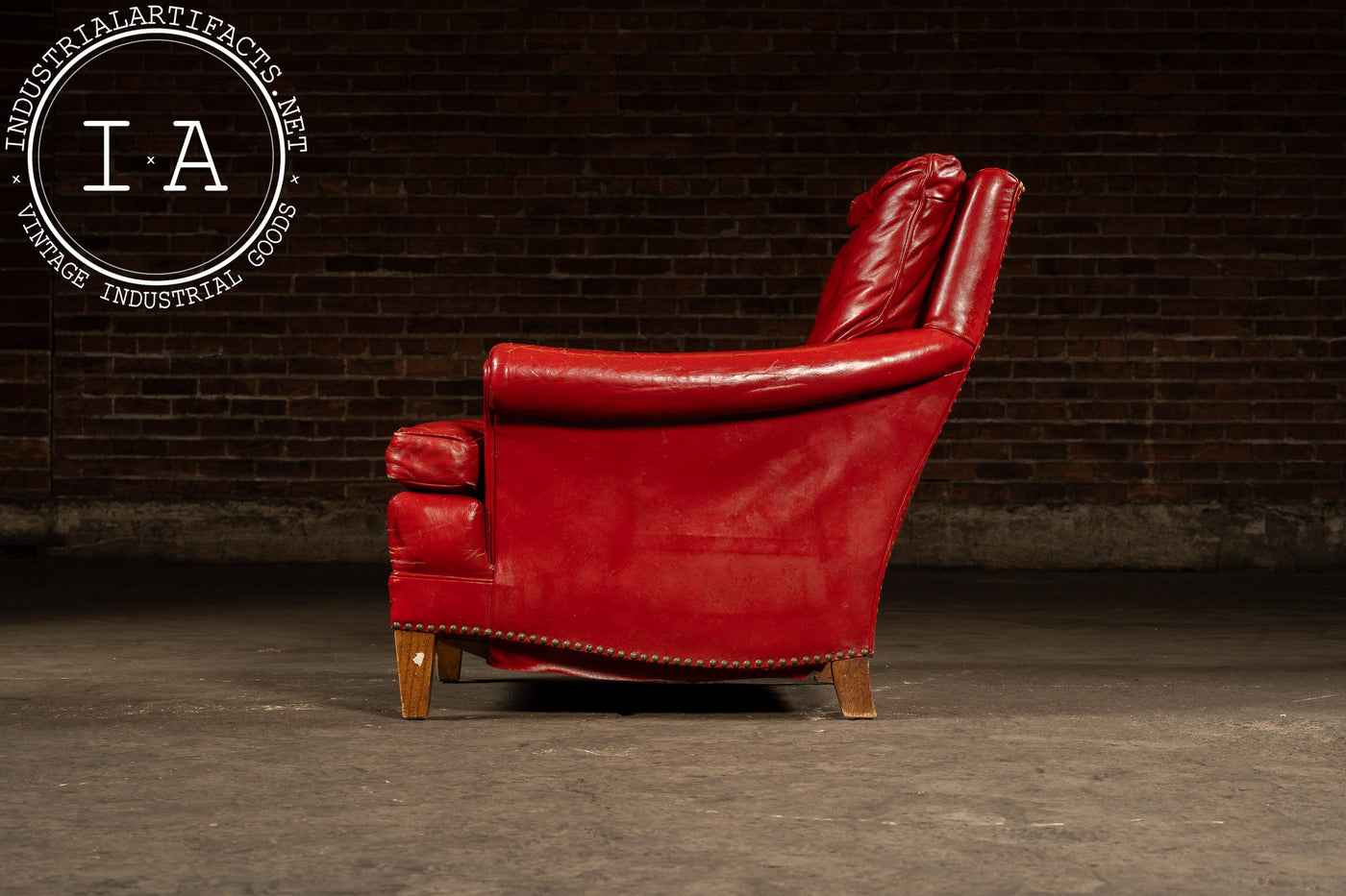 Vintage Tufted Leather Lounge Chair in Candy Apple Red