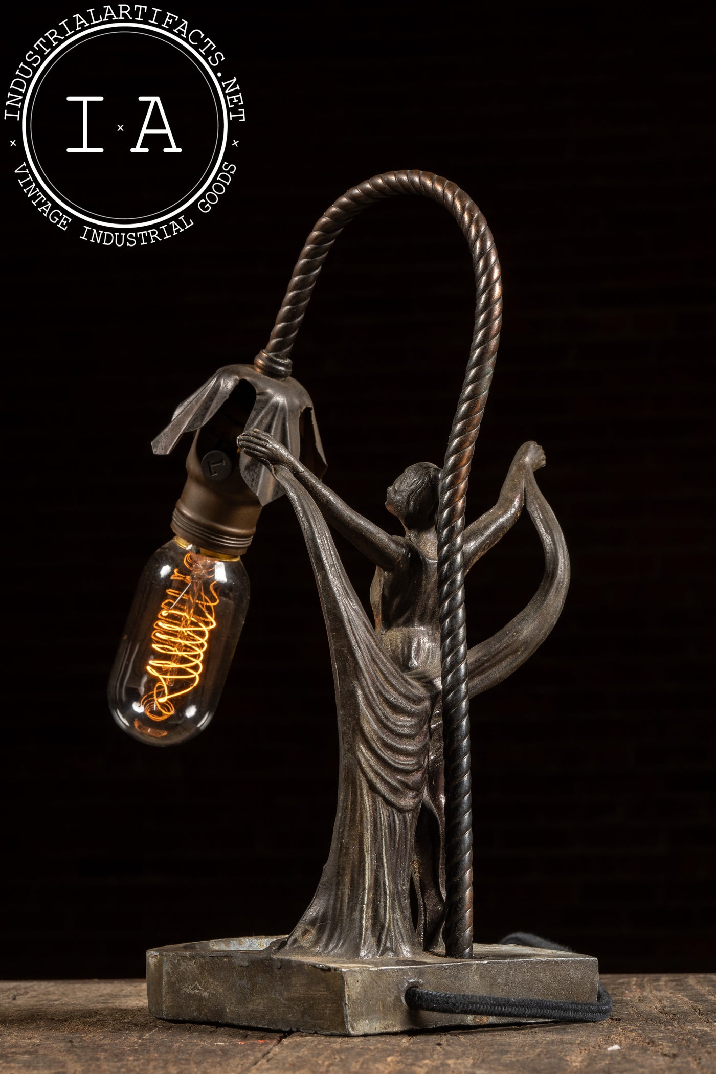 c. 1900 Art Nouveau Figural Woman Lamp With Ashtray