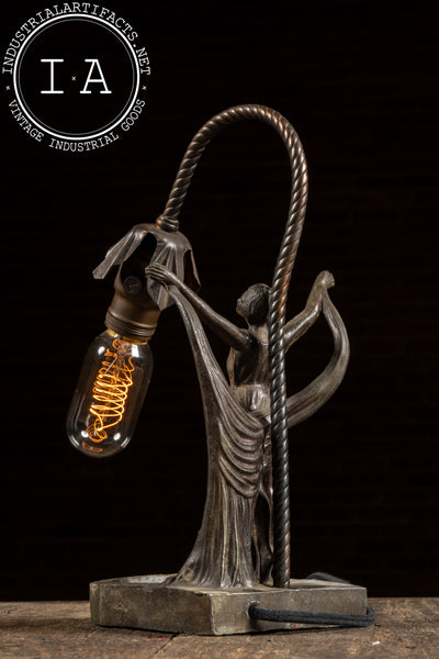 c. 1900 Art Nouveau Figural Woman Lamp With Ashtray