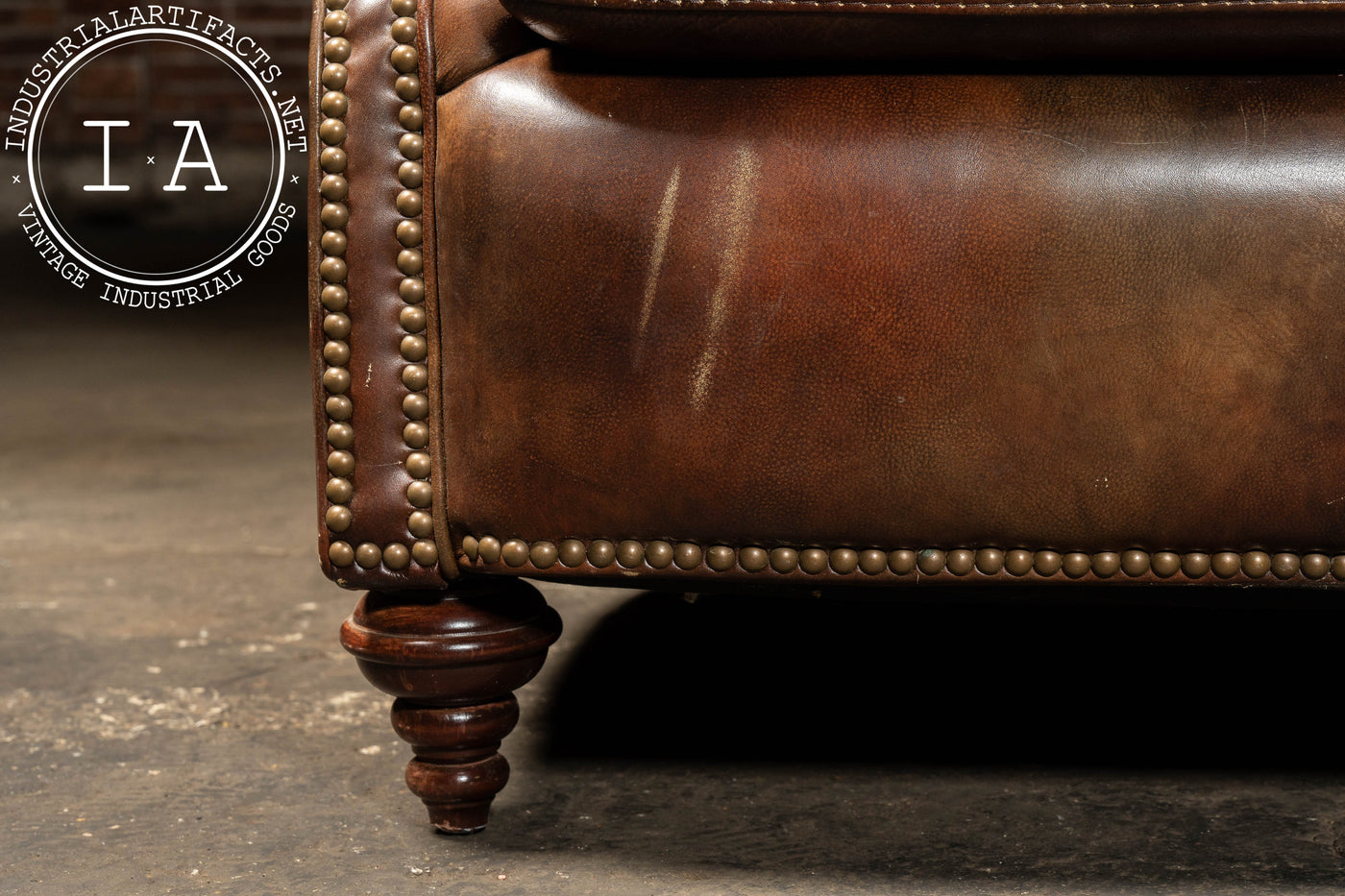 Vintage Wingback Leather Chair with Pillow, Ottoman by Walter E. Smithe