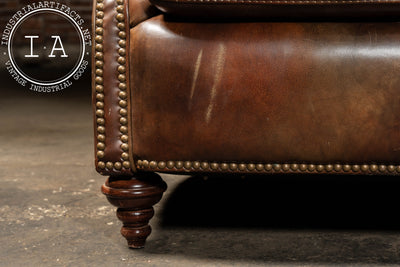 Vintage Wingback Leather Chair with Pillow, Ottoman by Walter E. Smithe